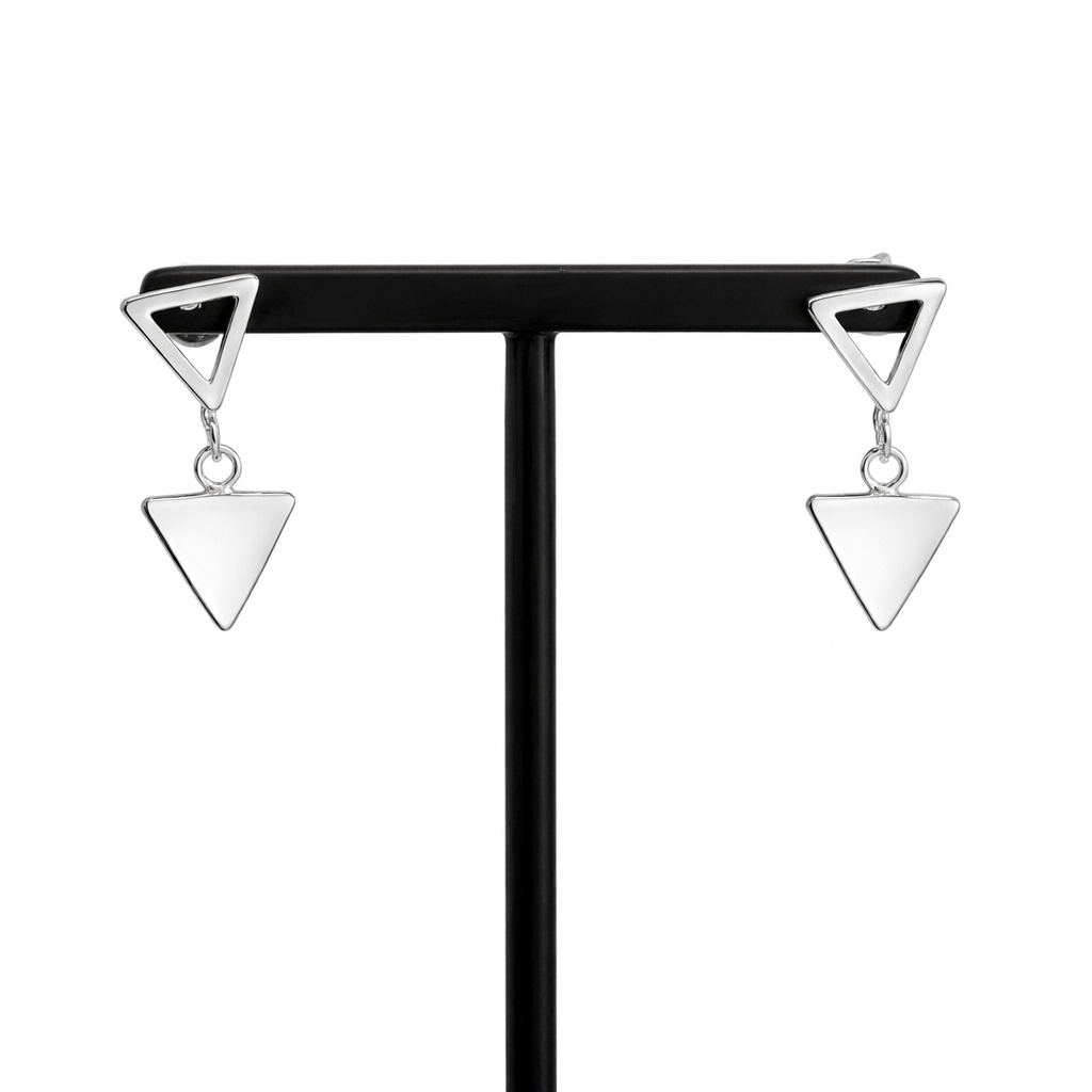 Sterling Silver Open Triangle & Disc Drop Stud Earrings #54461