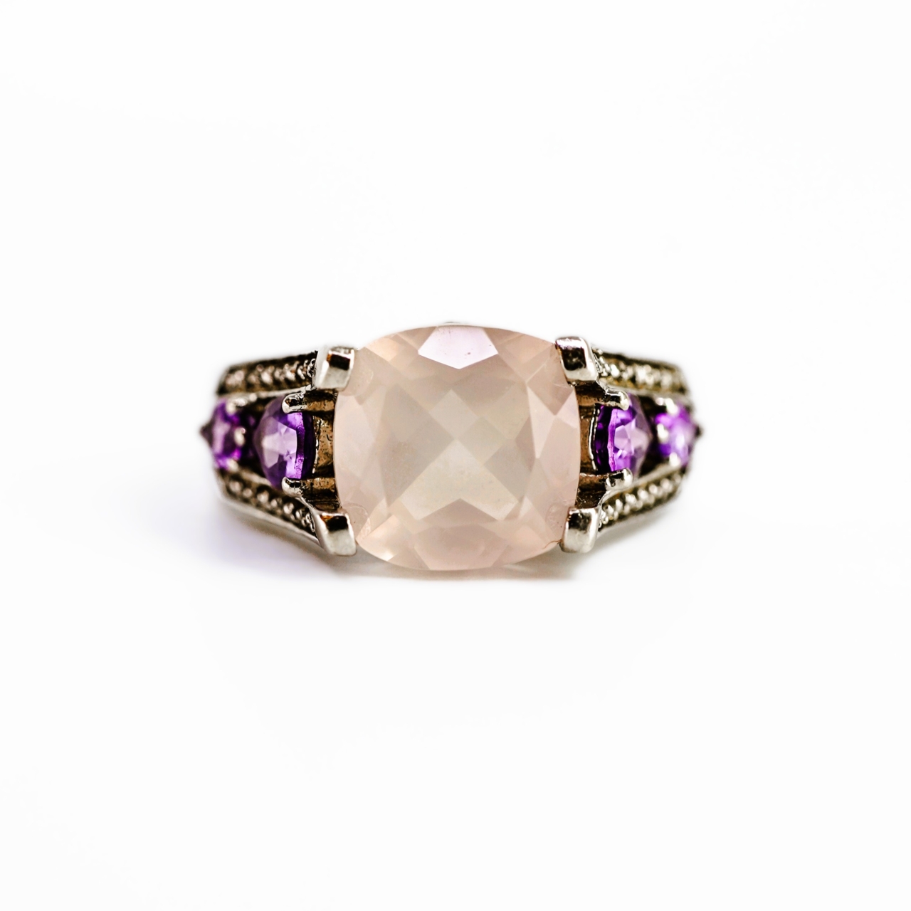 Sterling Silver Pink, Purple And White Stone Ring #69549