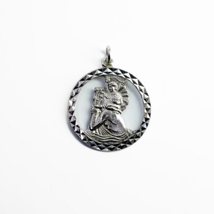 Sterling Silver Saint Christopher Pendant 24mm Round Hallmarked SILVER #1074-16