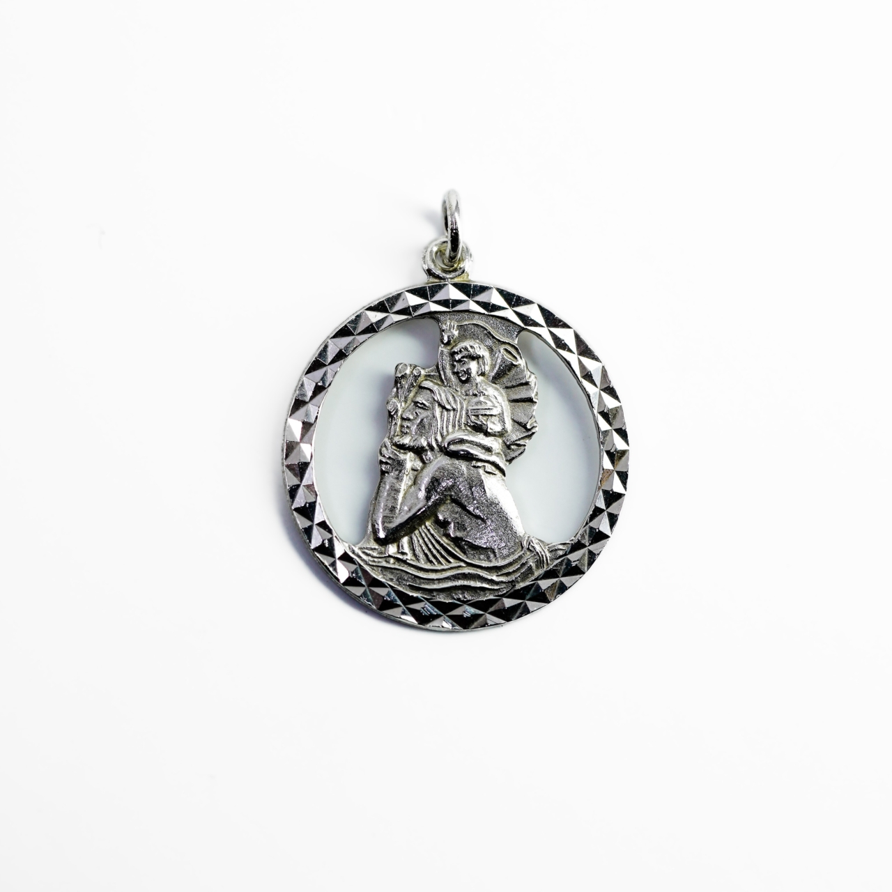 Sterling Silver Saint Christopher Pendant 24mm Round Hallmarked SILVER #1074-16