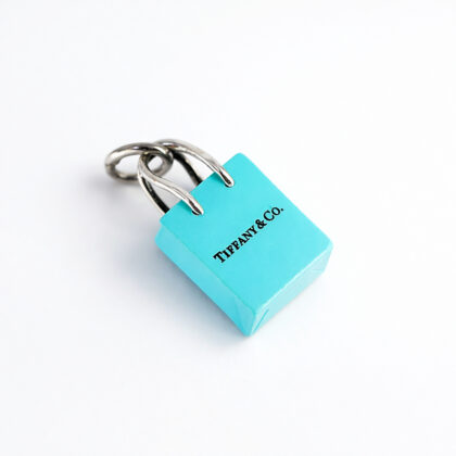 Tiffany & Co Silver Blue Enamel Shopping Bag Charm #69699-1