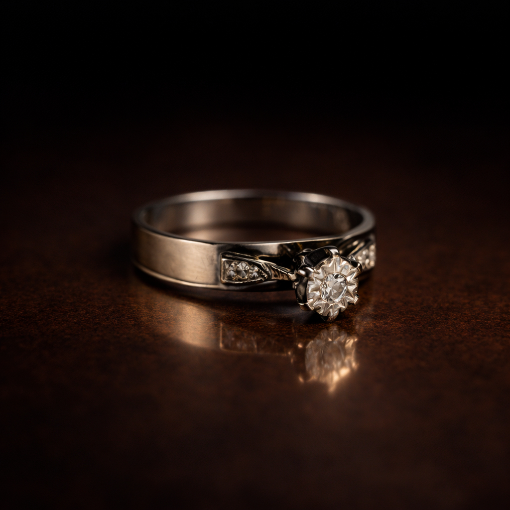Vintage 18ct White Gold Diamond Ring Size M Hallmarked 750 #1058 - Image 3