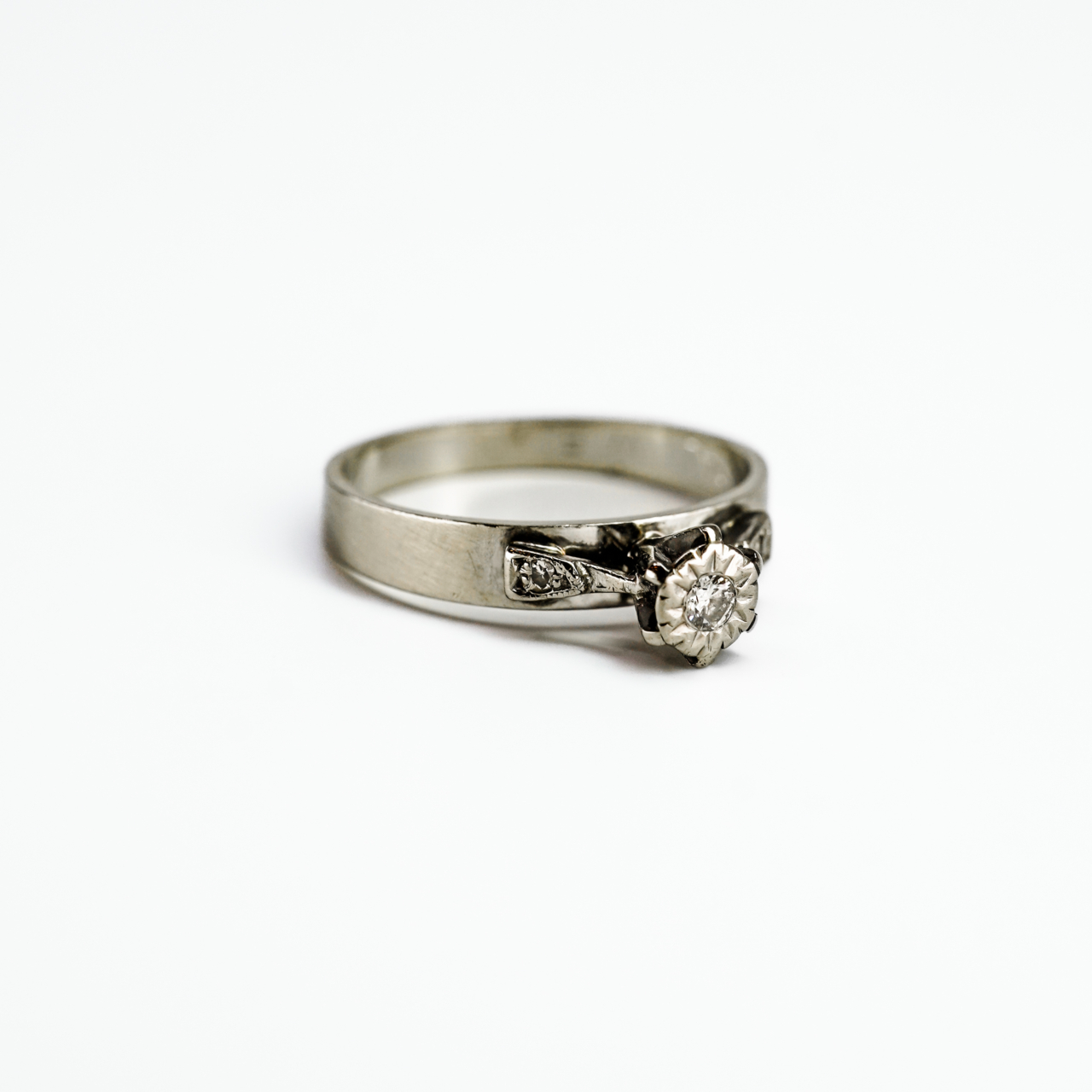 Vintage 18ct White Gold Diamond Ring Size M Hallmarked 750 #1058 - Image 5