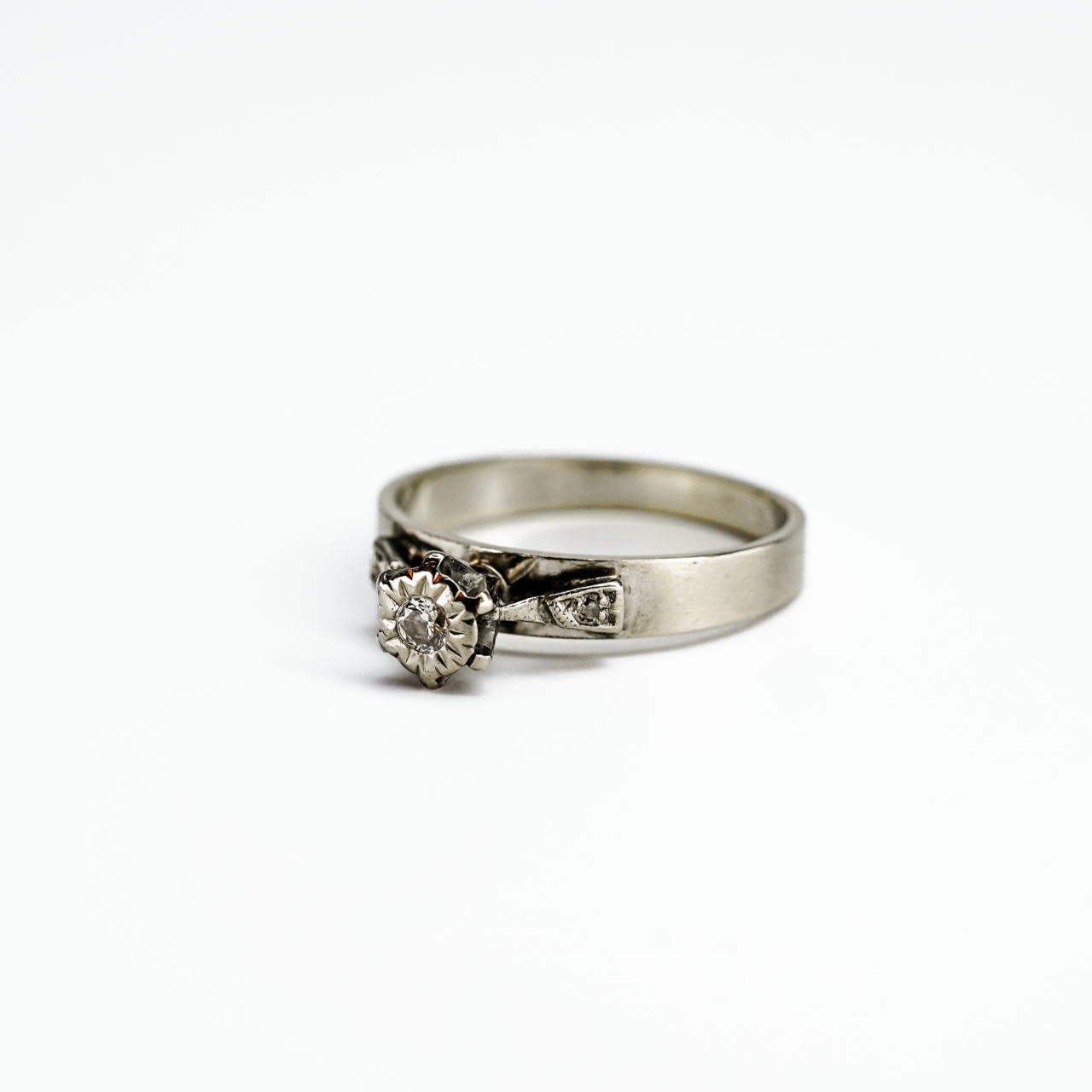 Vintage 18ct White Gold Diamond Ring Size M Hallmarked 750 #1058 - Image 6