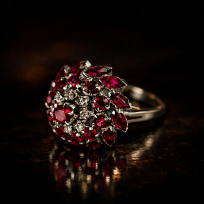 Vintage 18ct White Gold Ruby and Diamond Cocktail Ring Size P #69369