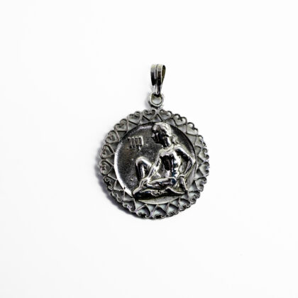 Vintage Silver Virgo Zodiac Pendant 23.5mm Round Hallmarked SILVER #1074-15