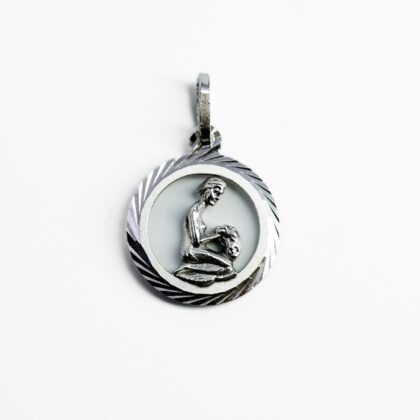 Vintage Sterling Silver Aquarius Zodiac Pendant 17.5mm Round #1074-18