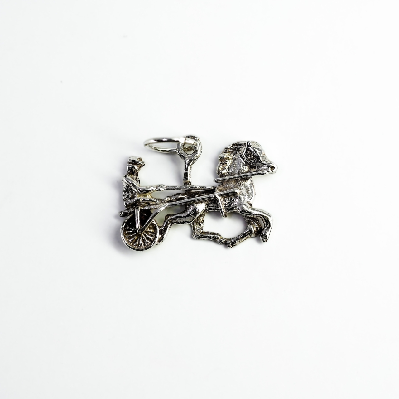 Vintage Sterling Silver Horse Racing Pendant Charm 20mm #68650