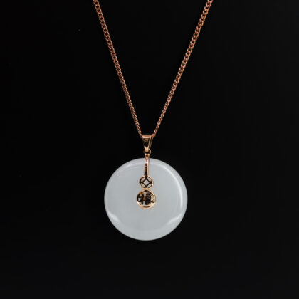 18ct Yellow Gold Fu Fortune White Jade Pendant #69532