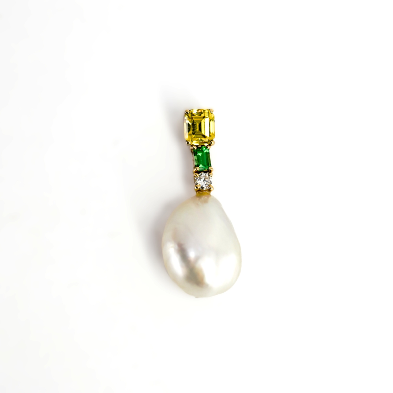 18ct Yellow Gold Sapphire Tsavorite Diamond & Pearl Pendant 27mm #51783