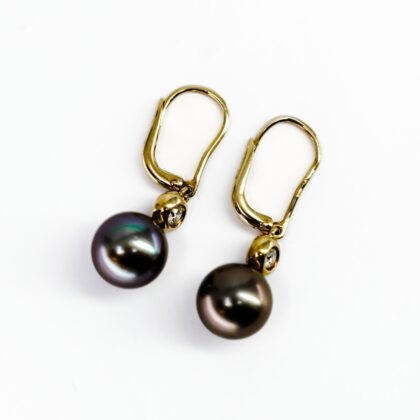 18ct Yellow Gold Tahitian Pearl and Diamond Earrings #69447