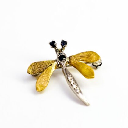 18ct Yellow and White Gold Sapphire and Diamond Dragonfly Brooch Pendant Valued $2550 #69898