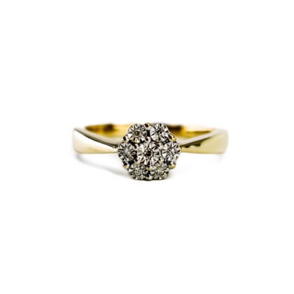 9ct Yellow Gold Diamond Flower Ring Size Q #69998