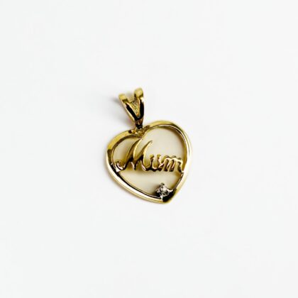 9ct Yellow Gold Mum Heart Pendant With Diamond 0.9g #69789