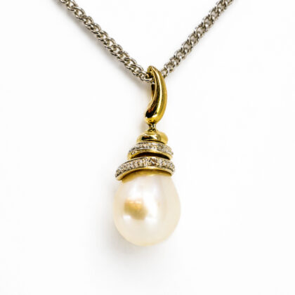 9ct Yellow Gold Pearl and Diamond Pendant #69439
