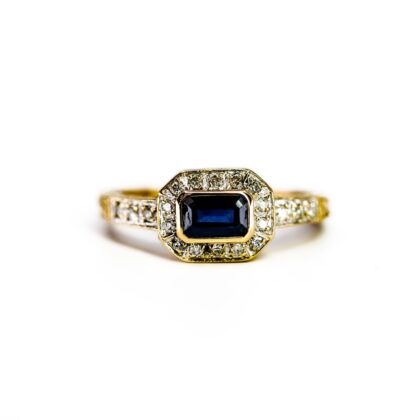 9ct Yellow Gold Sapphire and Diamond Ring Size O #69494