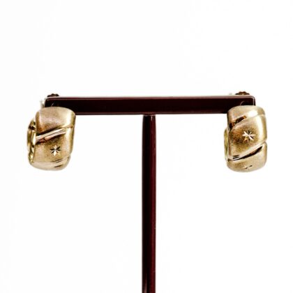 9ct Yellow Gold Wide Patterned Half Hoop Earrings #69464