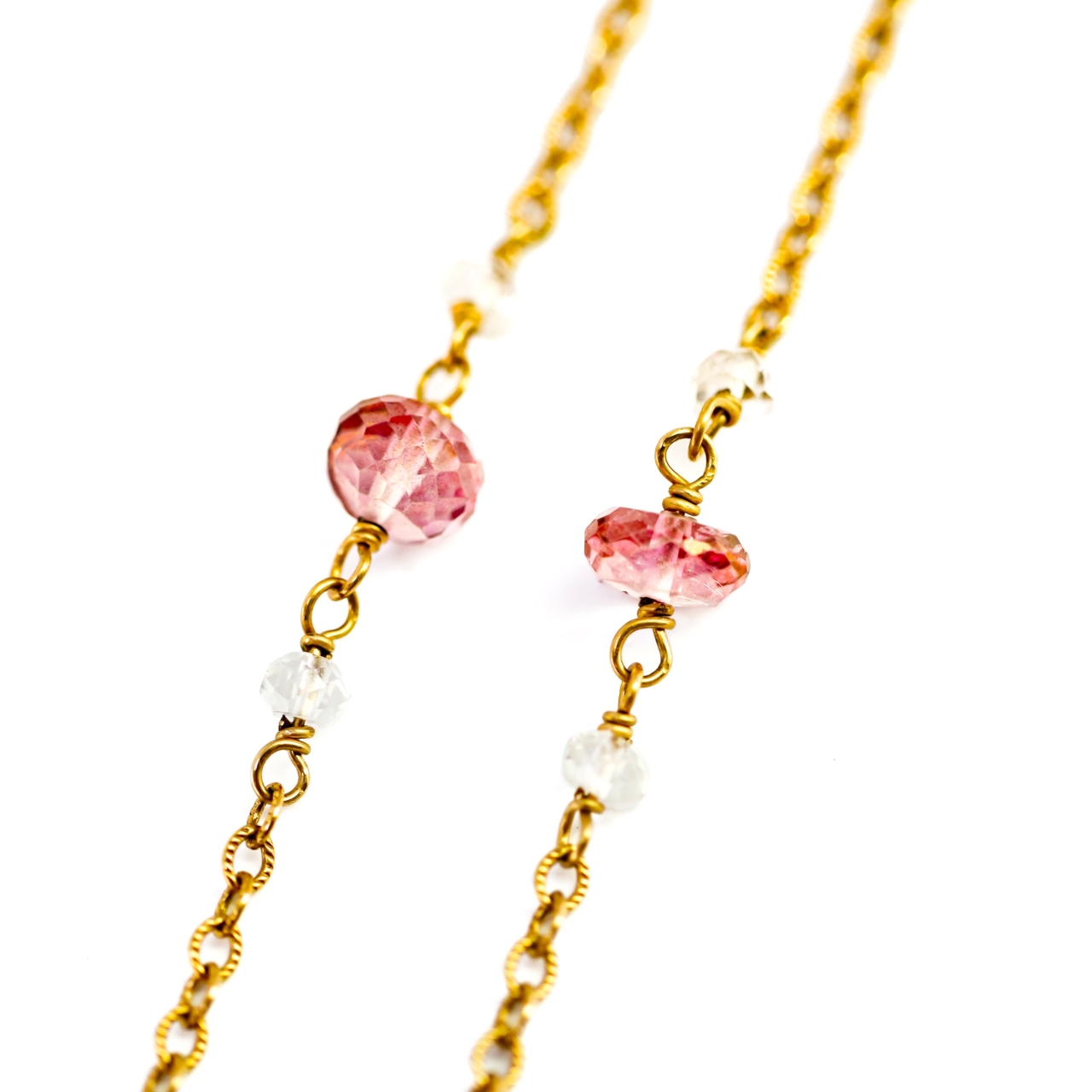 Gold Plated Pink and White Bead Necklace #69393 Gold Plated Pink and White Bead Necklace #69393 - Image 2