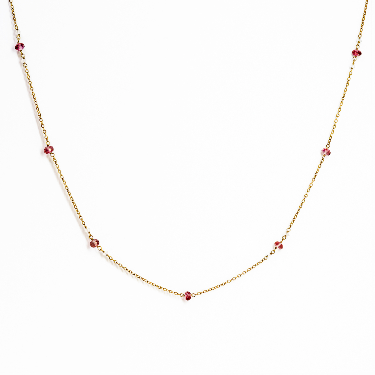 Gold Plated Pink and White Bead Necklace #69393 Gold Plated Pink and White Bead Necklace #69393