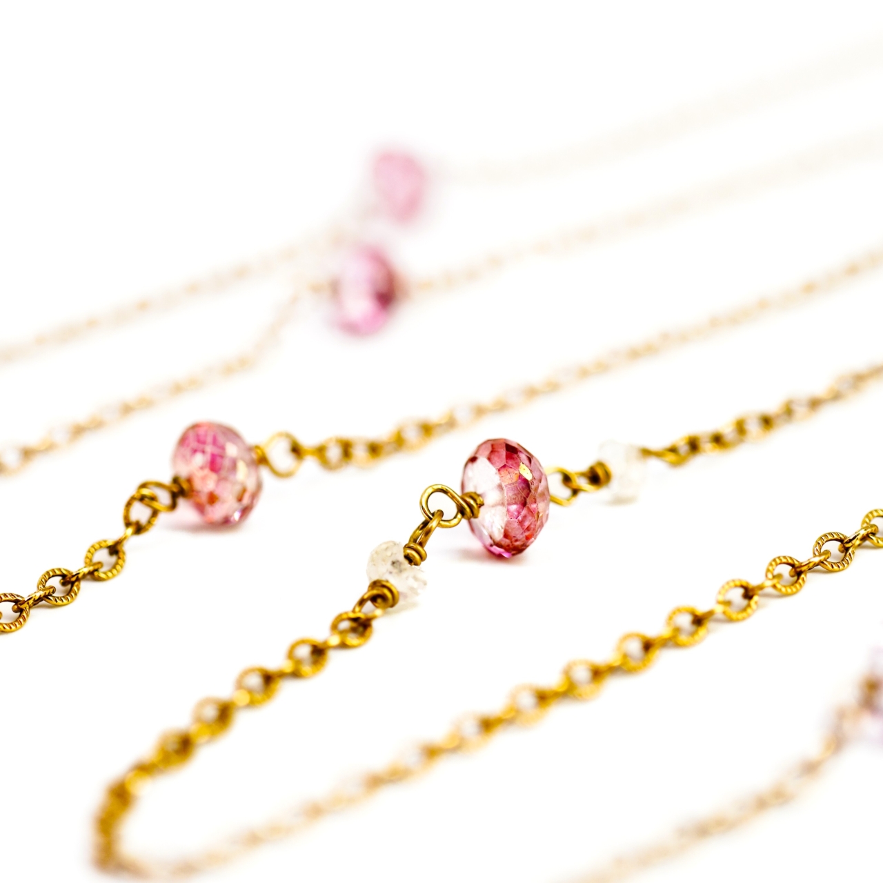Gold Plated Pink and White Bead Necklace #69393 Gold Plated Pink and White Bead Necklace #69393 - Image 3