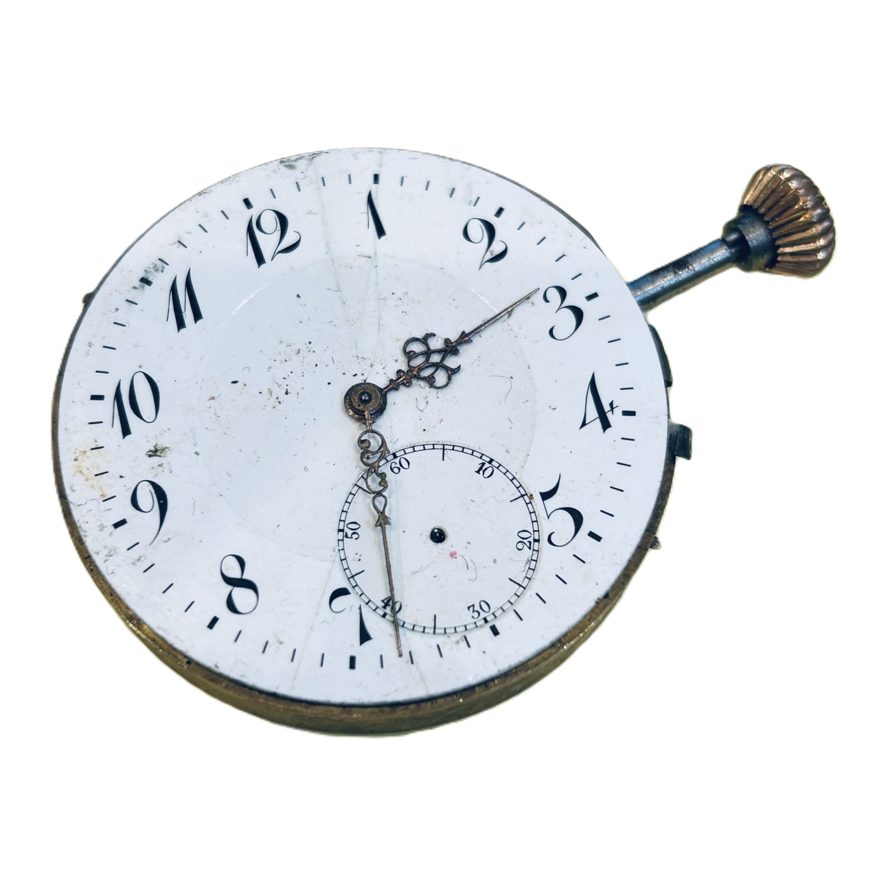 Antique Pocket Watch Movement & Dial 45mm White Arabic - For Parts #69983-9 Antique Pocket Watch Movement & Dial 45mm White Arabic - For Parts #69983-9