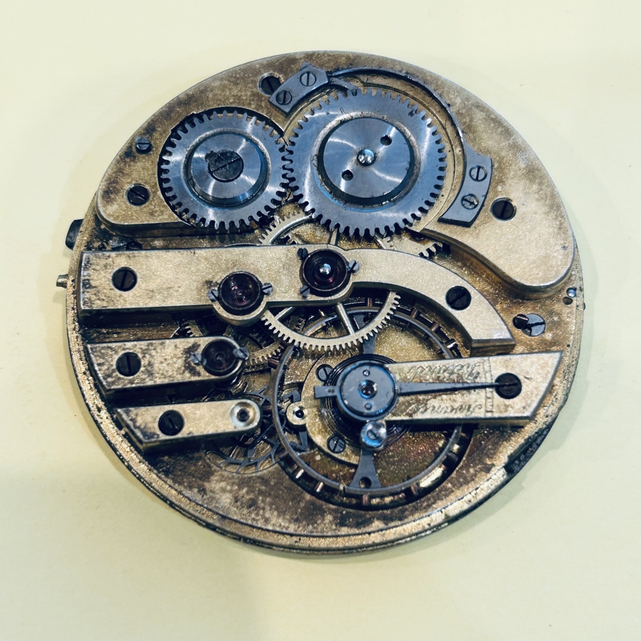 Antique Pocket Watch Movement & Dial 47.4mm White Roman Numerals - For Parts #69983 Antique Pocket Watch Movement & Dial 47.4mm White Roman Numerals - For Parts #69983 - Image 2