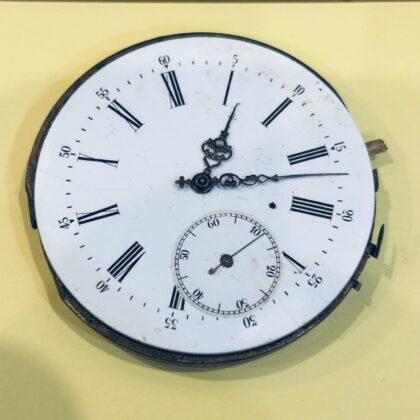 Antique Pocket Watch Movement & Dial 49.2mm White Roman Numerals - For Parts #69983-2