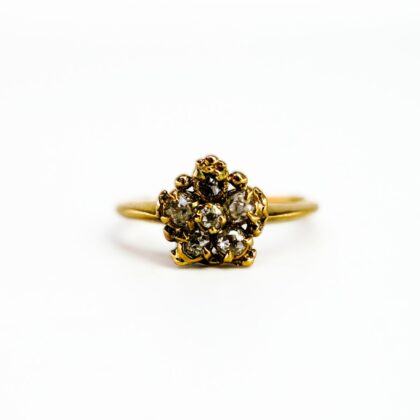 Antique 18ct Yellow Gold Rose Cut Diamond Daisy Ring Size G1/2 #70019