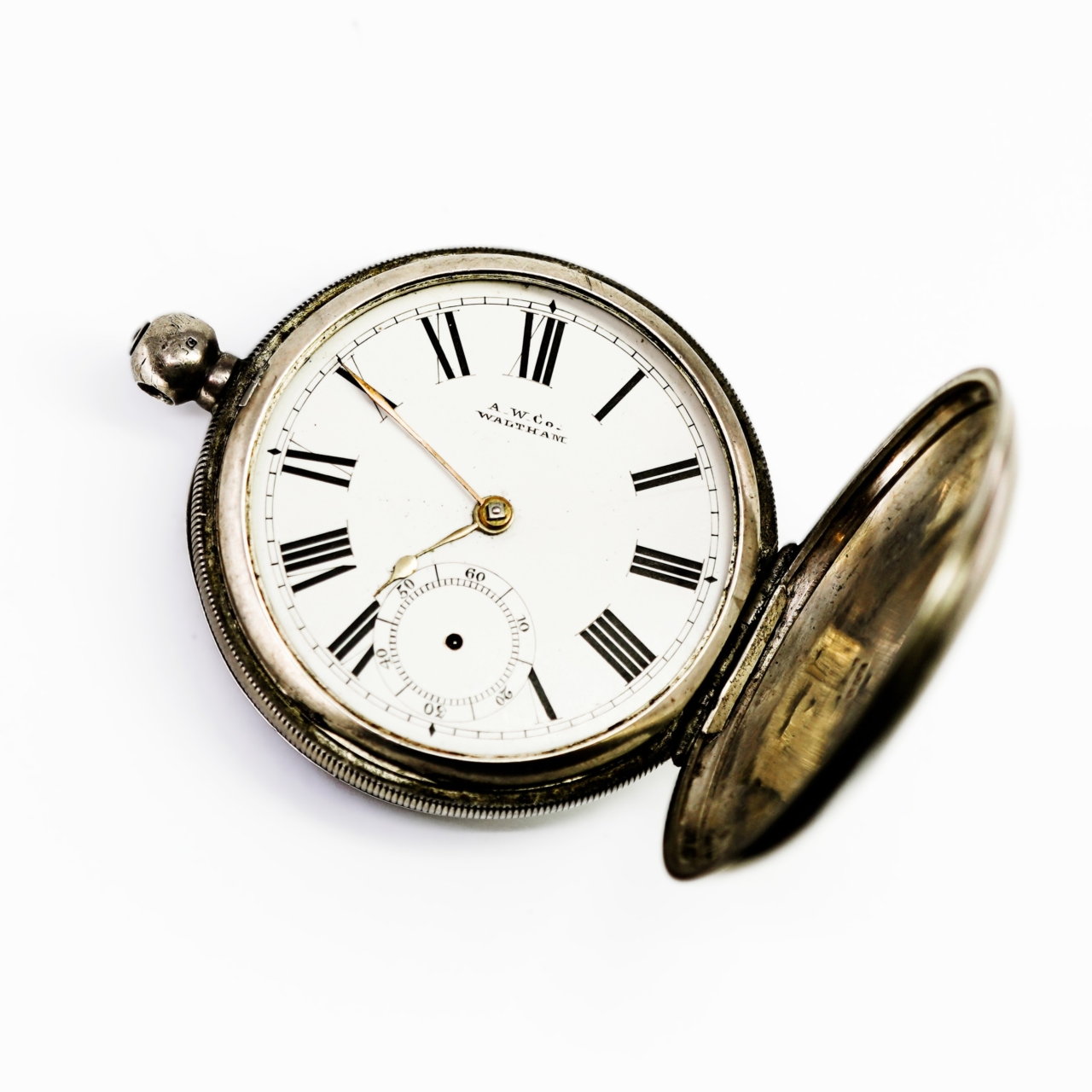 Antique c.1886 Sterling Silver Waltham Pocket Watch 50mm As Is For Parts #59543