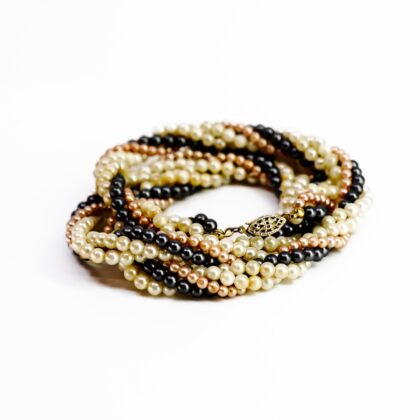 Four Strand Imitation Pearl Necklace Pink White And Black 60cm #69775