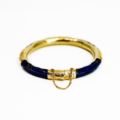 Gold Plated Lapis Lazuli Hinged Bangle #69412