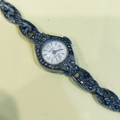 Ladies Vintage Felaris Manual Marcasite Watch Not Running As Is For Parts #69832