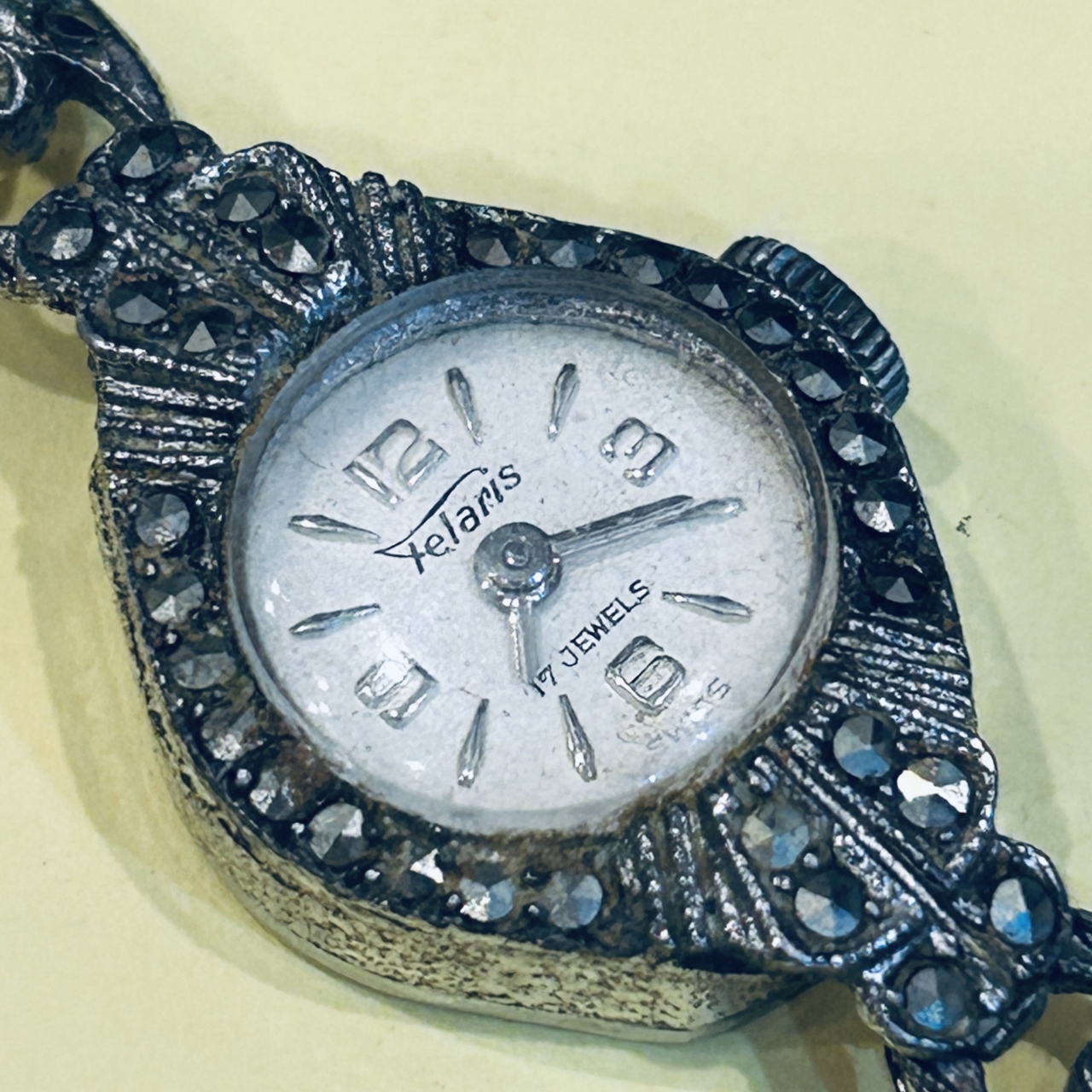 Ladies Vintage Felaris Manual Marcasite Watch Not Running As Is For Parts #69832 - Image 2