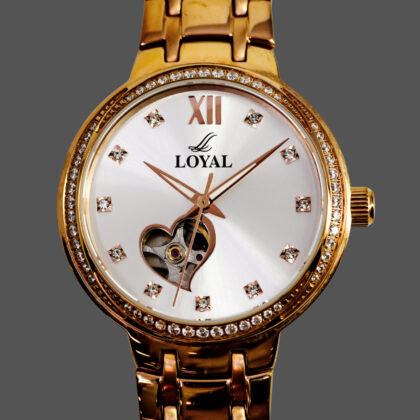Loyal Gold-Plated 20D4081 Automatic 36mm Open-Heart Watch + Box #69614