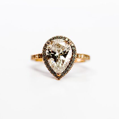 Pandora 14ct Rose Gold Plated Sparkling Teardrop Halo Ring Size K/50 #69919