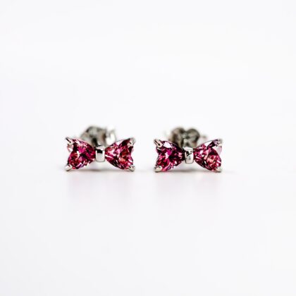 Pandora Sterling Silver Sparkling Pink Bow Stud Earrings #69929