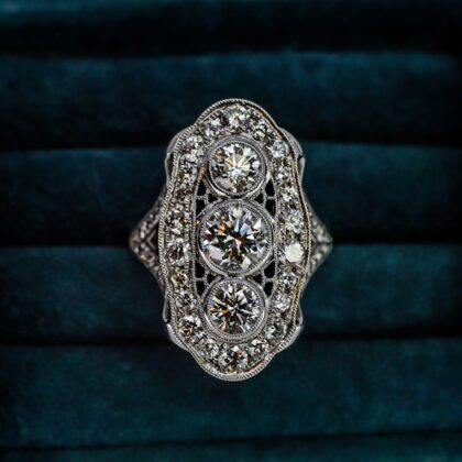 Monty's Platinum Art Deco Style Diamond Ring 3.5ct Total Diamond Weight Size N #40917