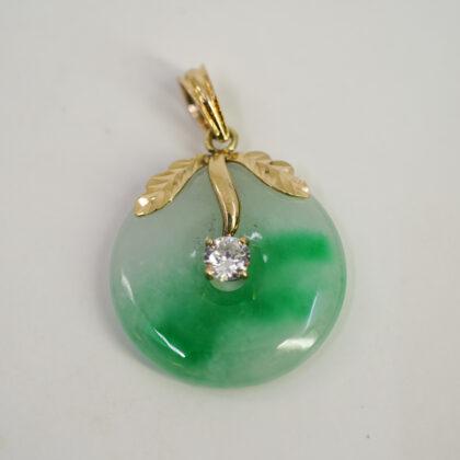14ct Yellow Gold Jade and Cubic Zirconia Pendant #69909