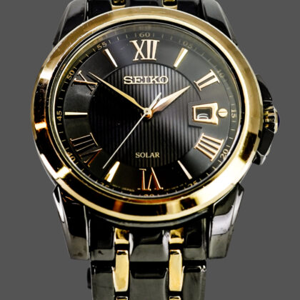 Seiko V157-0BF0 Black & Gold Solar 42mm Watch #565021 #70000