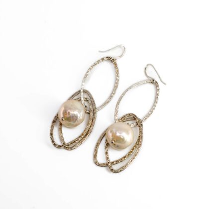 Sterling Silver Dangle Pearl Earrings 70mm #69785