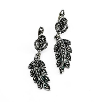 Sterling Silver Marcasite Leaf Earrings #69443