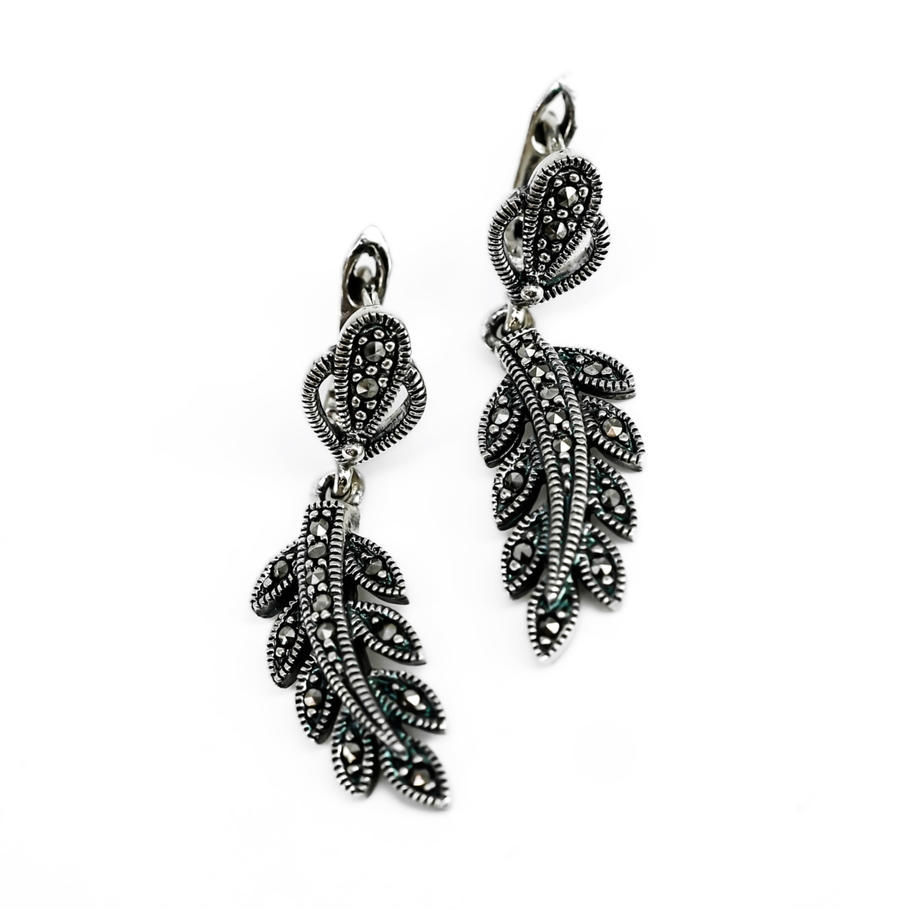 Sterling Silver Marcasite Leaf Earrings #69443