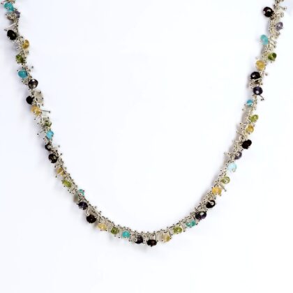 Monty's Sterling Silver Multi Coloured Gemstone Necklace 42cm 26.5g #69395