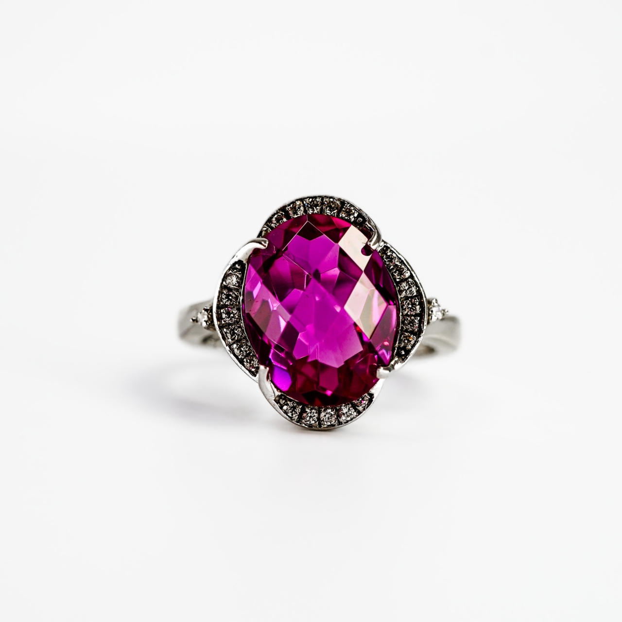 Sterling Silver Pink And White Stone Ring #69547