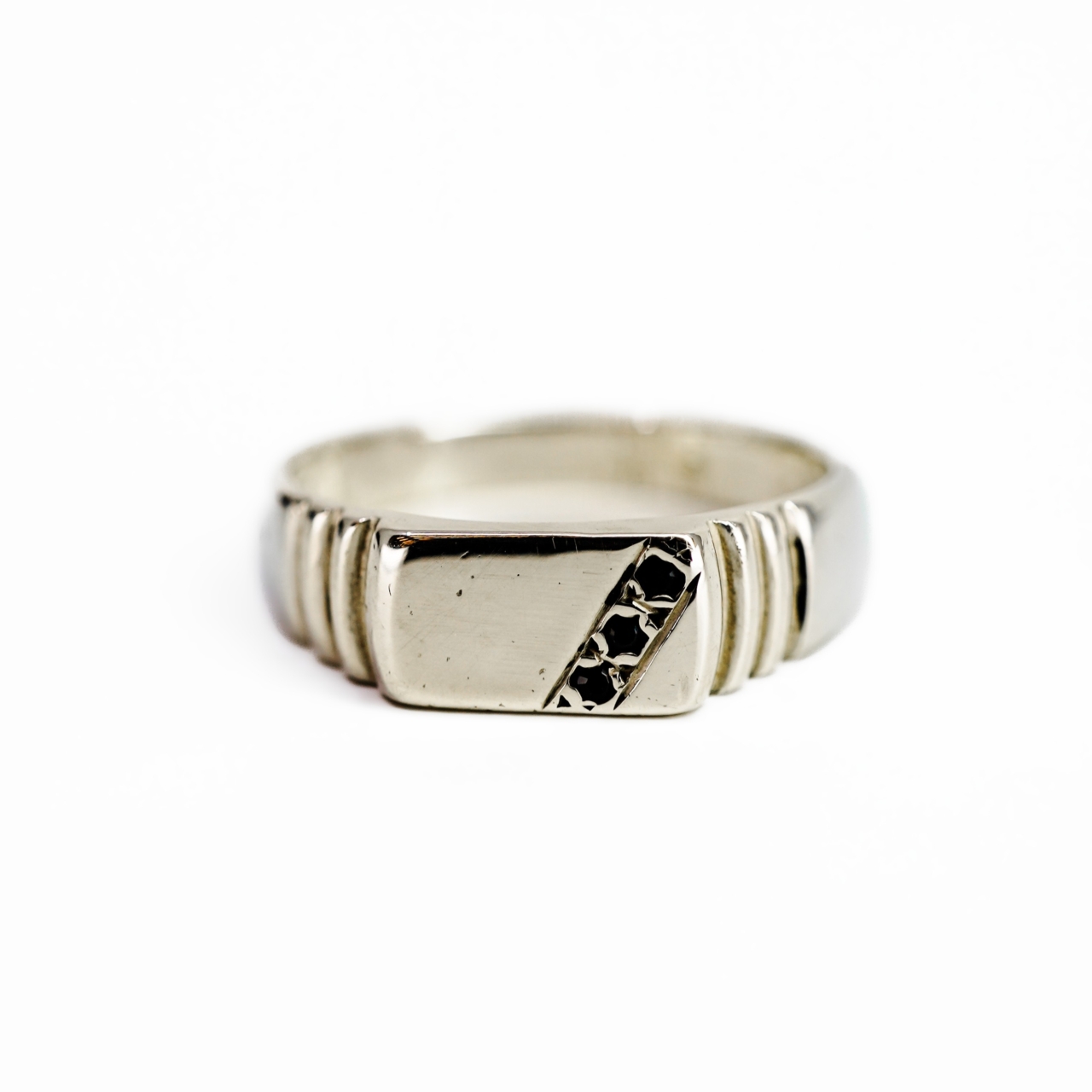 Sterling Silver Sapphire Signet Ring Size S #69601