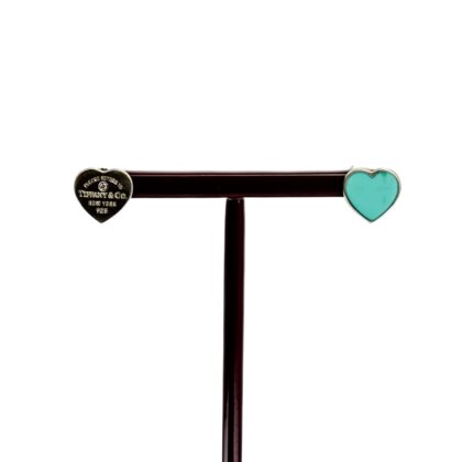 Tiffany & Co Sterling Silver Blue Enamel Heart and Diamond Earrings #69763