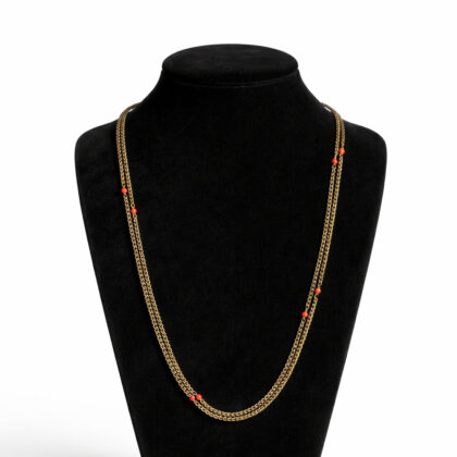 Vintage 8ct Yellow Gold and Coral Bead Muff Double Chain Necklace #69463