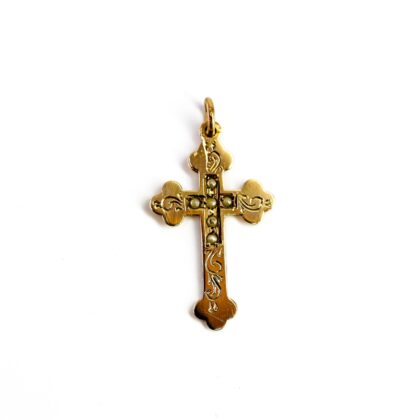 Vintage 9ct Yellow Gold Seed Pearl Cross Pendant 28x17mm #68530