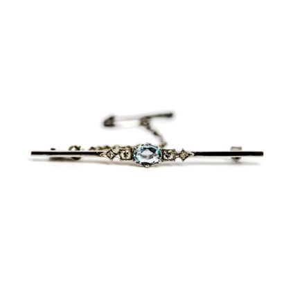 Antique Art Deco 12ct White Gold Aquamarine & Diamond Bar Brooch 4g 5cm | XRF Tested #69410