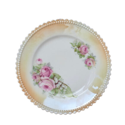 Antique PK Silesia Porcelain Plates | Set of 6 | Pink Rose Motif | 16cm #70369